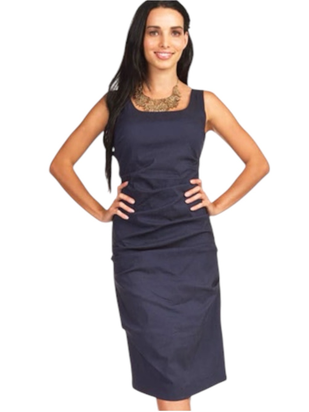 Papillon Navy Blue Sleeveless Scoop Neck Fitted Ruche Mini Dress (XS/S)